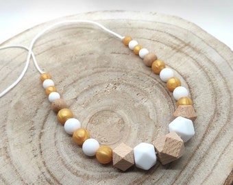 Nursing and bottle-carrying necklace silicone wood awakening in gold and white