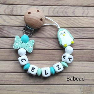 Nipple attachment pacifier turquoise green mint personalized first name