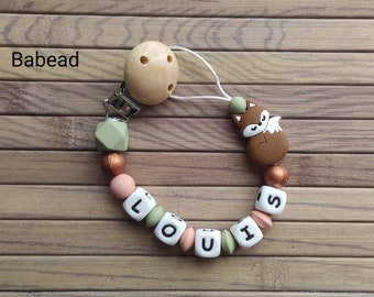 Personalized khaki brown fox pacifier pacifier clip first name