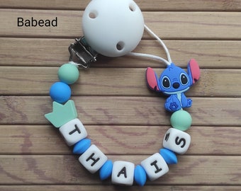 Pacifier clip style stitch blue green mint personalized first name