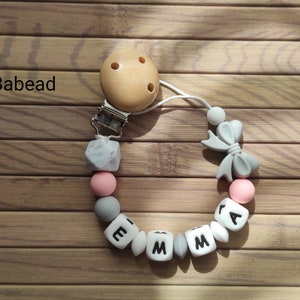 Pacifier pacifier ribbon gray pink personalized first name