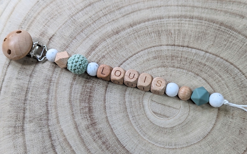 Personalized pacifier clip sage green image 3