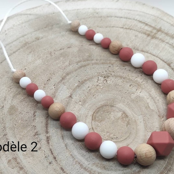 Collier allaitement bois et Silicone portage rouge terracotta et blanc