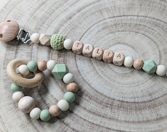 Personalized pacifier clip &quot;khaki beige&quot;