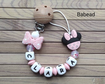 Personalized girl pacifier clip Minnie style pink first name pacifier