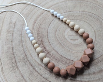 Collier d'allaitement 100% silicone marron beige blanc