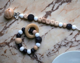 Personalized pacifier clip "black white"