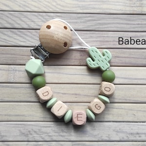 Personalized green cactus pacifier pacifier clip with first name