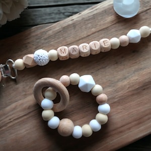 Pacifier clip "white beige"