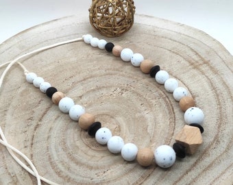 Breastfeeding and bottle-carrying necklace silicone wood awakening in black and white granite