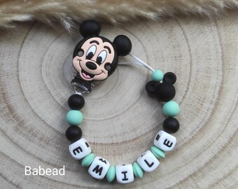 Mickey style pacifier clip black mint green