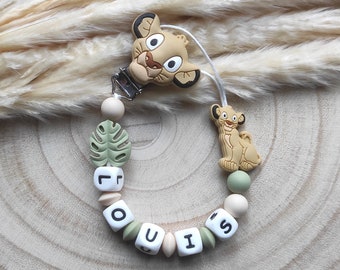 Simba lion king style pacifier clip / personalized first name / beige green khaki