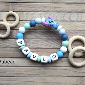 Personalized rattle ring, Stitch style, first name