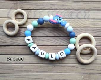 Personalized rattle ring first name Stitch style