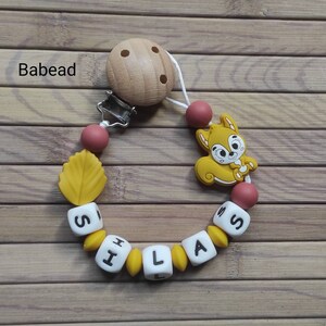 Nipple attachment pacifier wood silicone squirrel mustard terracotta personalized first name