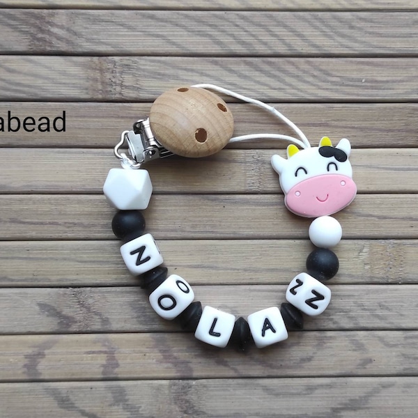 Pacifier pacifier pacifier personalized cow white black first name