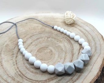 Collier d'allaitement et de portage biberonnage silicone blanc et gris marbré