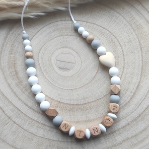 Personalized nursing necklace with gray and white name