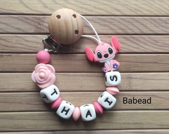 Pacifier pacifier clip Stitch style pink personalized first name