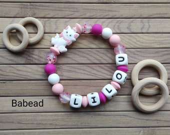 Personalized rattle ring pink first name Marie Aristocats