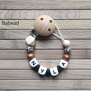 Personalized copper leopard pacifier pacifier clip first name