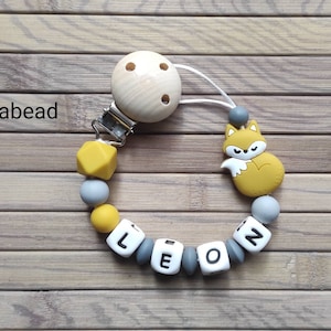 Pacifier pacifier clip mustard gray fox personalized first name