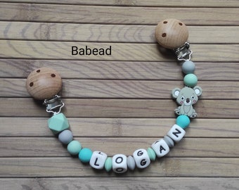 Personalized soft toy attachment first name / koala / turquoise mint gray