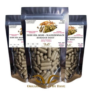 Irish Sea Moss + Bladderwrack + Burdock Root Mineral Superfood Capsules Extract Non-GMO Men Health Organic Craft By Dave