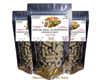 Irish Sea Moss + Bladderwrack + Burdock Root Mineral Superfood Capsules Extract Non-GMO Men Health Organic Craft By Dave