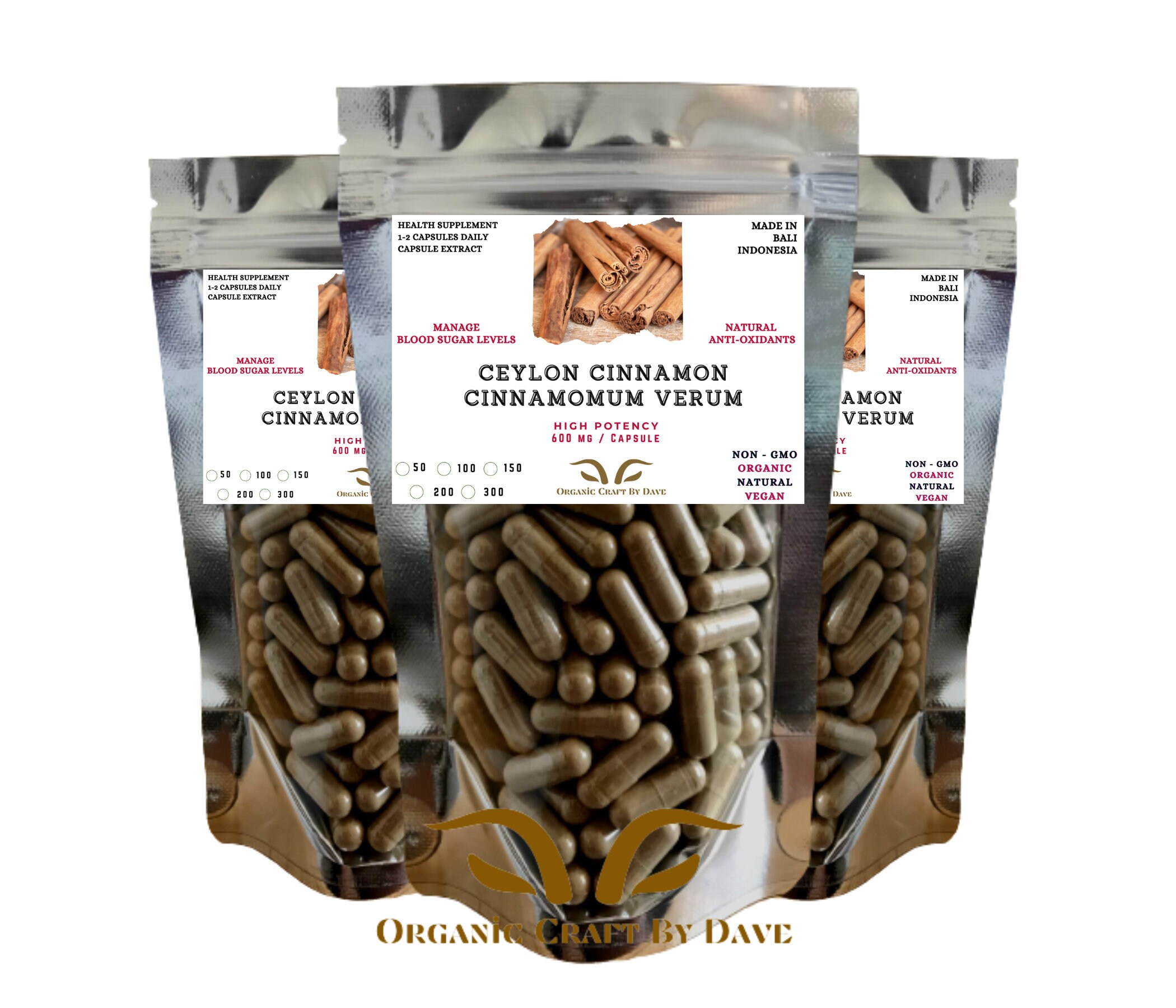 Ceylon Cinnamon Extract Capsules 600 Mg Vegetarian Cinnamomum Verum
