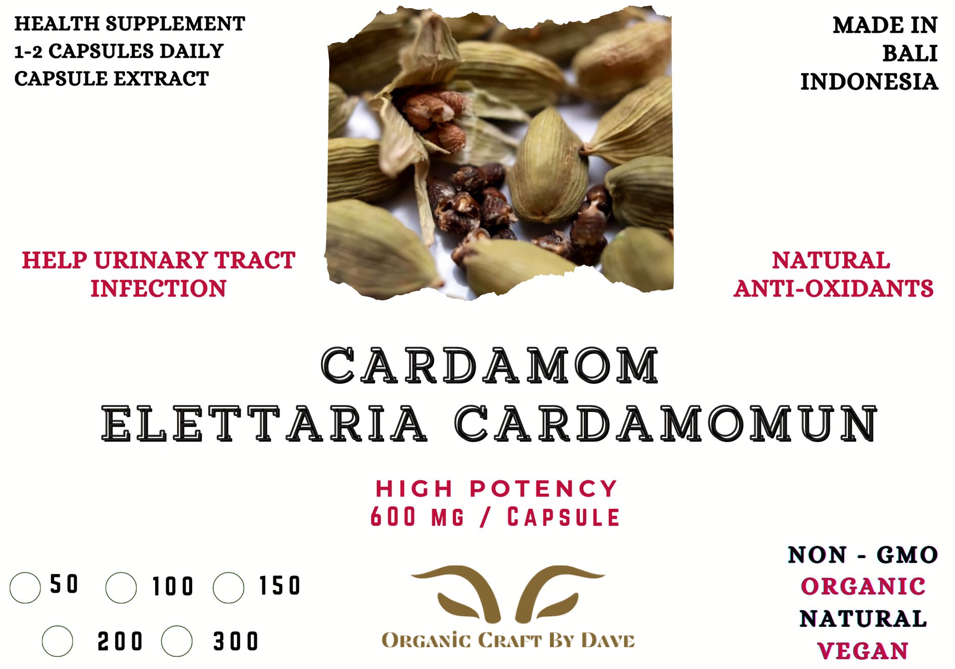 Pure Cardamom Capsules 600 Mg Organic Elettaria Cardamomun Capsule Extract Organic Craft by Dave