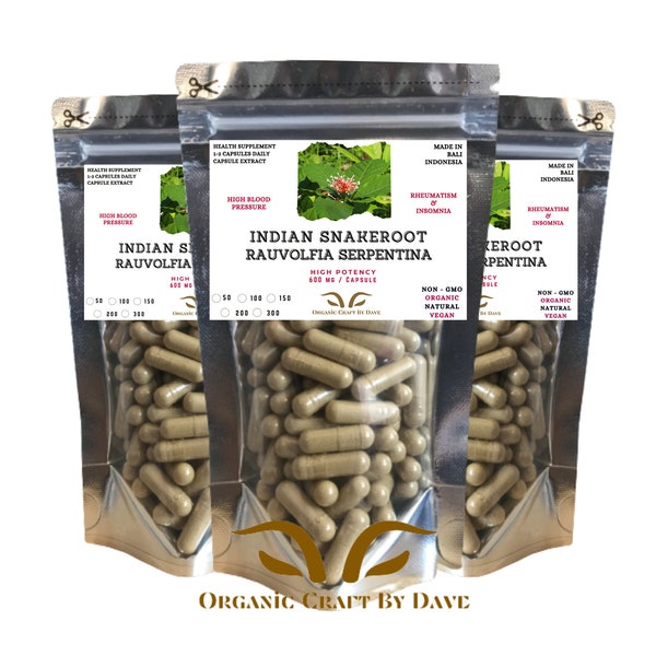 Organische indische Snakeroot-Extrakt-Kapseln 600 mg Vegetarische Rauvolfia Serpentin Naturkapsel Bio-Handwerk von Dave