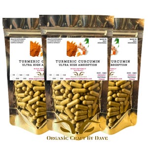 Turmeric Capsules 600 mg Ultra High Absorption Pure Turmeric Curcumin Organic Craft By Dave
