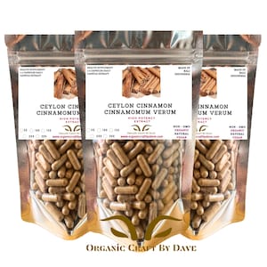 Cápsulas de extracto de canela de Ceilán 600 mg Cápsulas vegetarianas naturales de Cinnamomum verum Orgánicas Craft By Dave