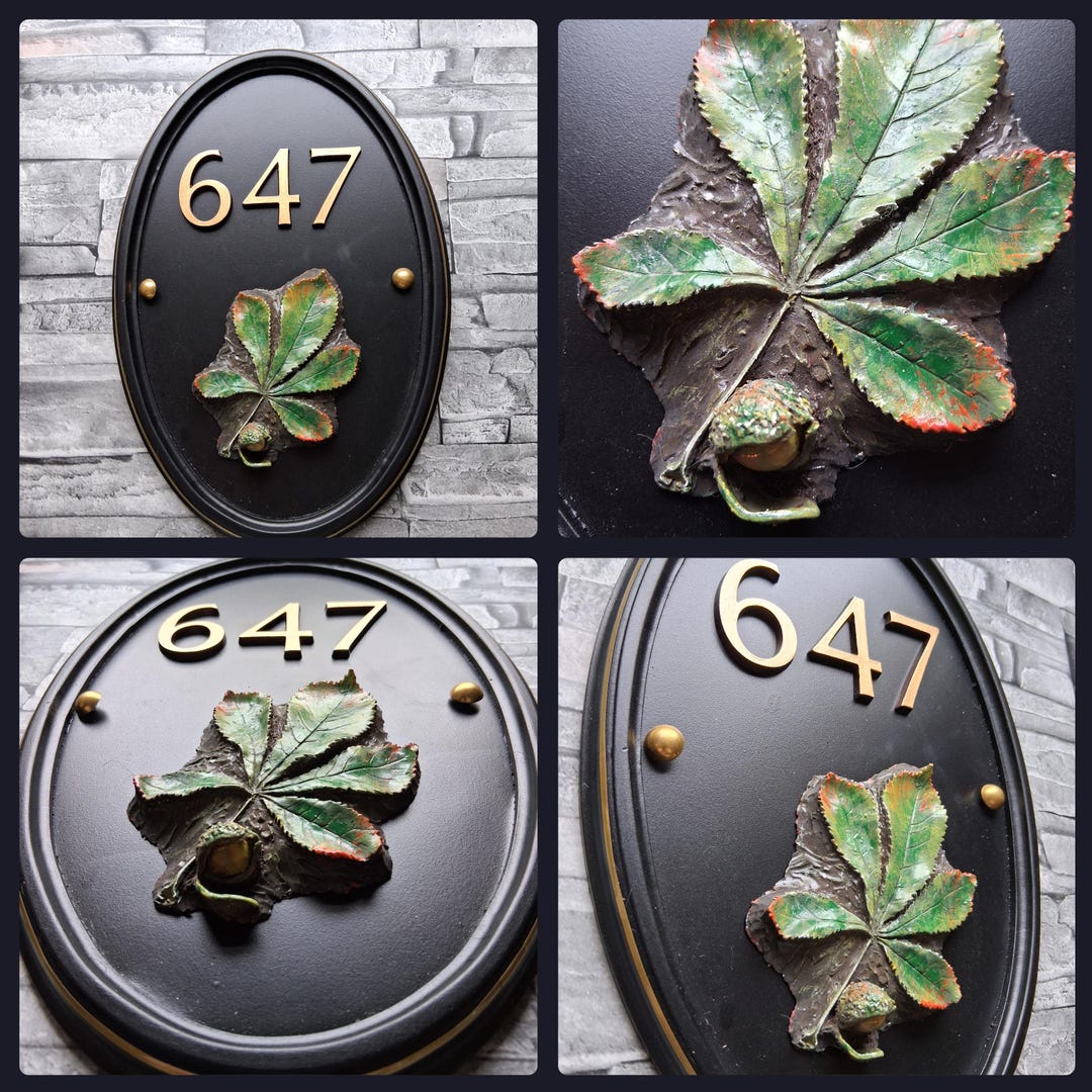 Oval Bespoke House Number Sign With a Horse Chestnut Sculpture | Solid ...