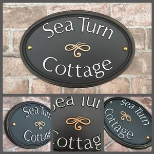 Personalised Oval name House Sign With a lovely little flourish, Solid Cast Resin, Bespoke Handmade and Hand painted, various colour options