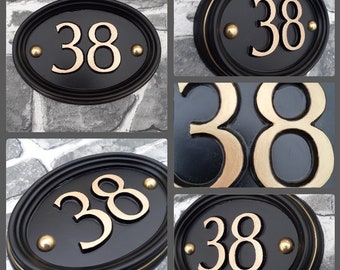 Personalised Cast Resin Oval House Number or Name Sign, various colours available - Weather resistant, Handmade Hand Painted