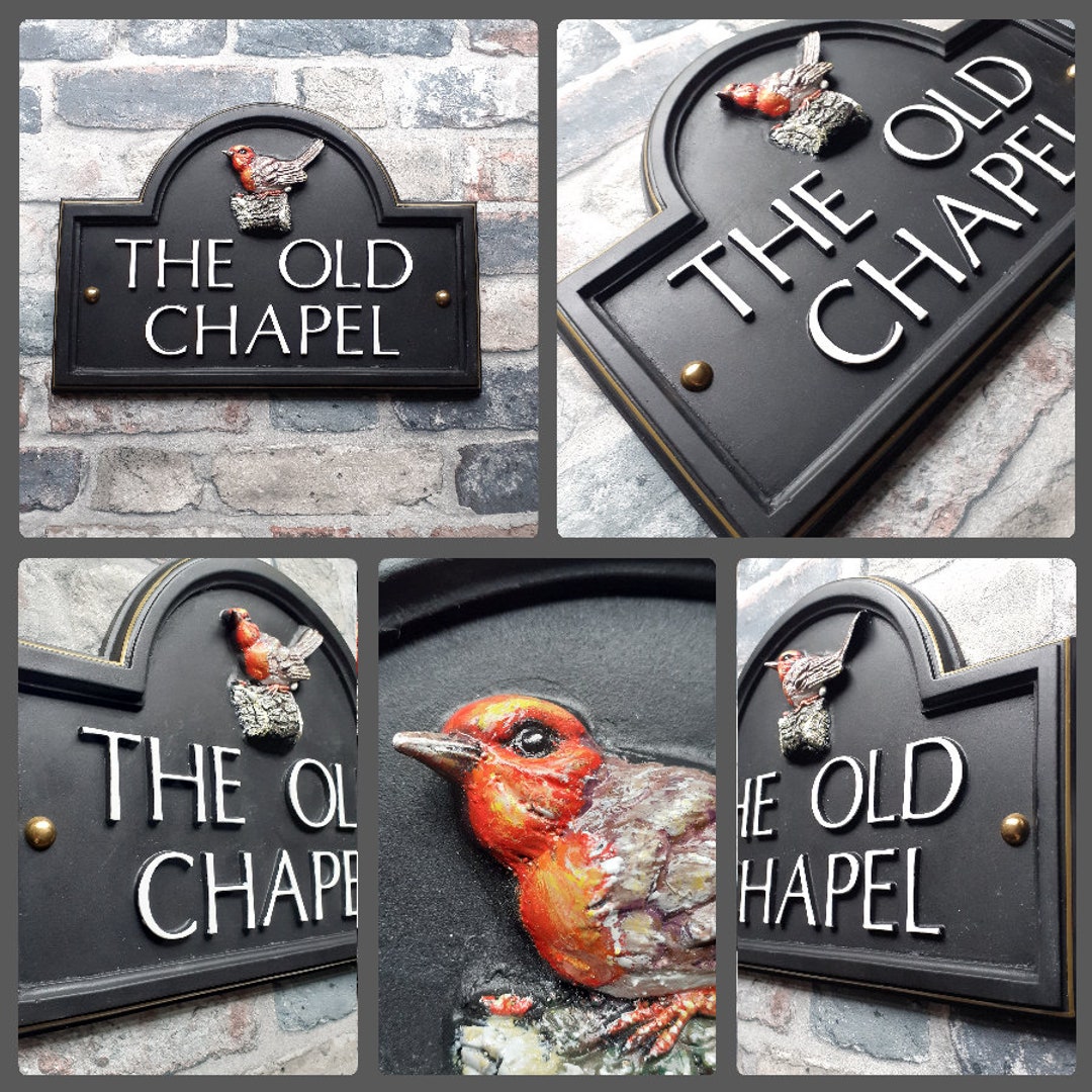 Robin. Shop Sign Traditional House Name Sign | Hand-painted Cute Robin Sculpture, Solid ...