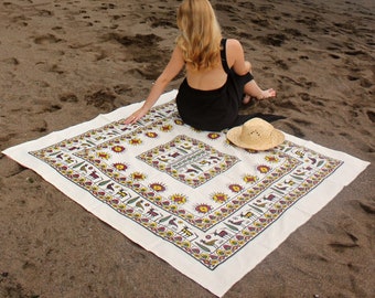 Handgemachte Blockprint Leinen Tischdecke, Traditionelle Handgemachte Leinen Picknick Decke, Handgemachte orientalische Picknick Decke, Strand Decke