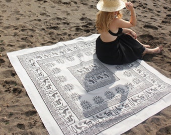 Handgemachte Blockprint Leinen Tischdecke, Traditionelle Handgemachte Leinen Picknick Decke, Handgemachte orientalische Picknick Decke, Strand Decke