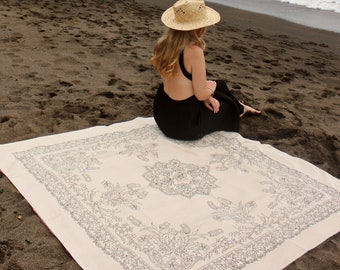 Handgemachte Blockprint Leinen Tischdecke, Traditionelle Handgemachte Leinen Picknick Decke, Handgemachte orientalische Picknick Decke, Strand Decke