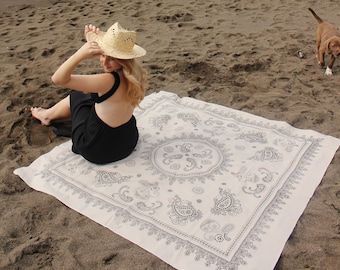 Handgemachte Blockprint Leinen Tischdecke, Traditionelle Handgemachte Leinen Picknick Decke, Handgemachte orientalische Picknick Decke, Strand Decke