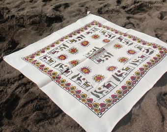 Handgemachte Blockprint Leinen Tischdecke, Traditionelle Handgemachte Leinen Picknick Decke, Handgemachte orientalische Picknick Decke, Strand Decke