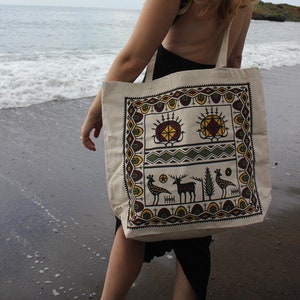 Handmade Block Print Tote Bag | Traditional Ethnic Designed Handmade Linen Shoulder Tote Bag | Handmade Oriental Tote Bag