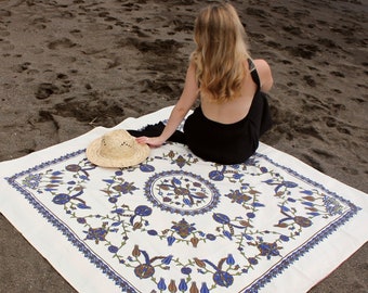 Handgemachte Blockprint Leinen Tischdecke, Traditionelle Handgemachte Leinen Picknick Decke, Handgemachte orientalische Picknick Decke, Strand Decke