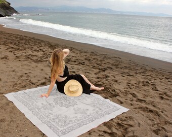 Handgemachte Blockprint Leinen Tischdecke, Traditionelle Handgemachte Leinen Picknick Decke, Handgemachte orientalische Picknick Decke, Strand Decke