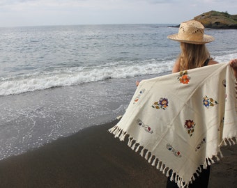 Handgemachte Blockprint Leinen Tischdecke, Traditionelle handgemachte Leinen Couchtischdecke, handgemachte orientalische Picknickdecke, Strandwurf