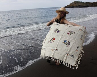 Handgemachte Blockprint Leinen Tischdecke, Traditionelle handgemachte Leinen Couchtischdecke, handgemachte orientalische Picknickdecke, Strandwurf