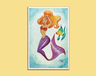 マット加工のオリジナル水彩画「ケルプマーメイド」ファンタジーガール