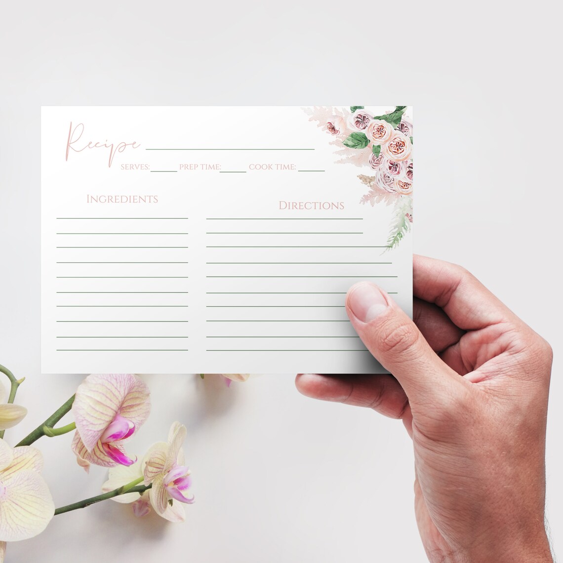 Floral Recipe Card Template Printable Floral Recipe Cards | Etsy